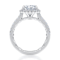 Oval Cut Diamond Engagement Ring with Oval Shaped Halo and Diamond Pave Band