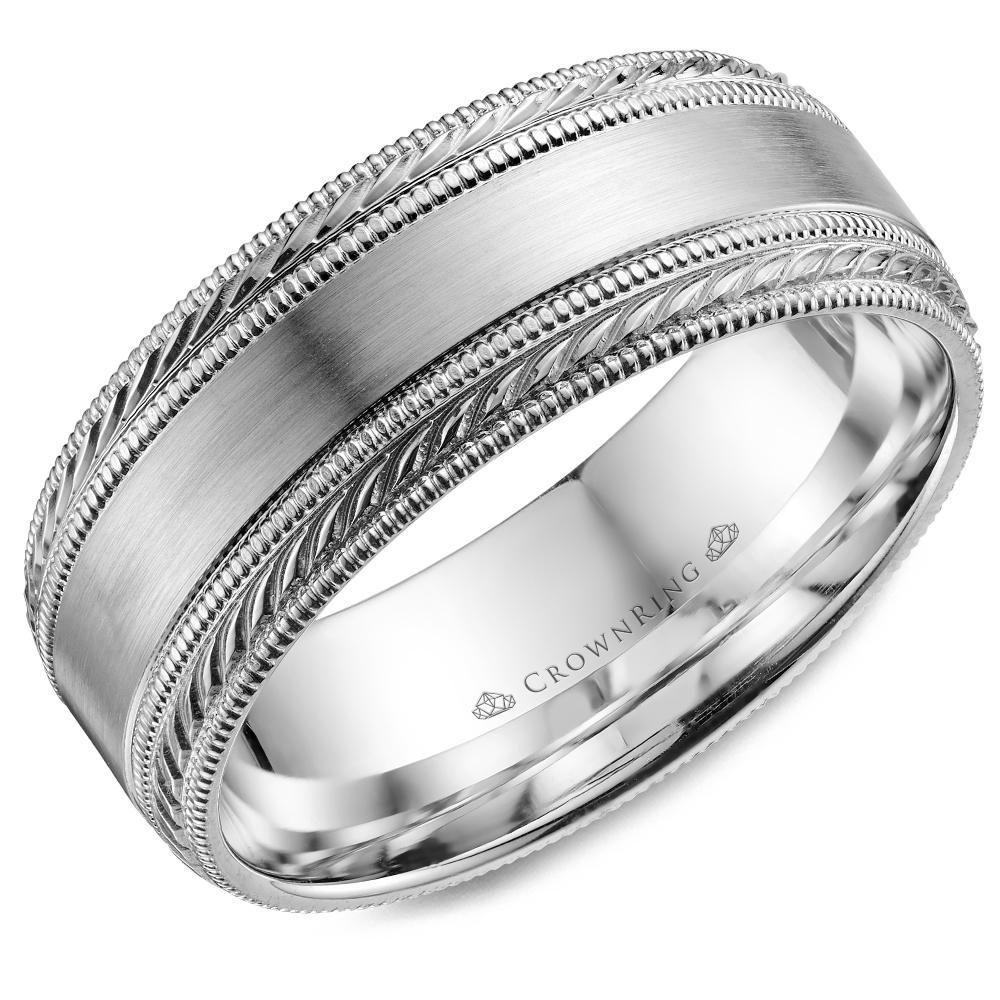 14K White Gold Men's Band Men's Band Crown Ring [Everett Jewelry Shreveport Louisiana]