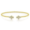 Gabriel Fashion Bracelet 14K Yellow Gold Bujukan Bead Split Cuff Bracelet with Quatrefoil Diamond Endcaps