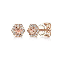 Gabriel Fashion Earrings 14K Rose Gold Hexagonal Morganite and Diamond Stud Earrings