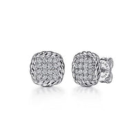 Gabriel Fashion Earrings 925 Sterling Silver White Sapphire and Rope Frame Stud Earrings