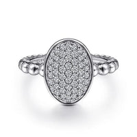 Gabriel Fashion Rings 925 Sterling Silver Oval Signet Ring with White Sapphire Pave