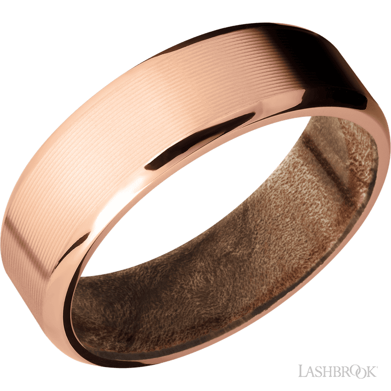 14K Rose Gold with Machine , Polish Finish and Maple Burl - Everett Jewelry