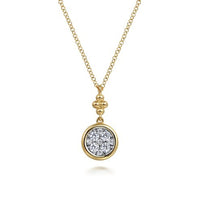14K White and Yellow Gold Diamond Cluster Bujukan Drop Pendant Necklace - Everett Jewelry