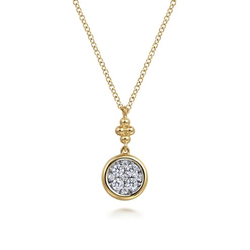 14K White and Yellow Gold Diamond Cluster Bujukan Drop Pendant Necklace - Everett Jewelry
