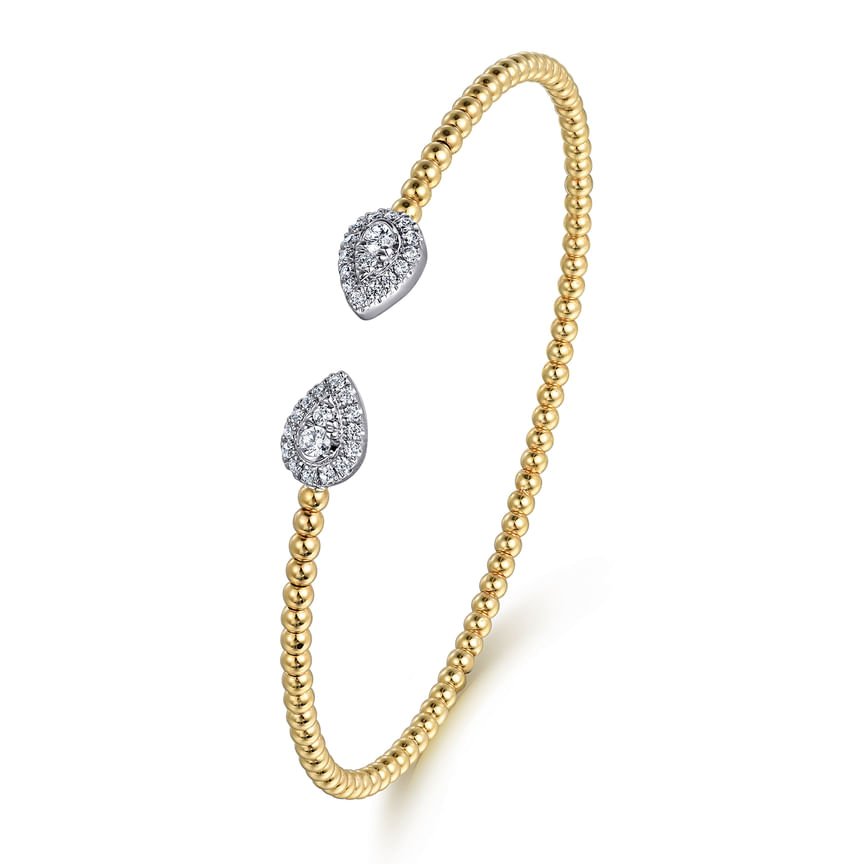 14K White and Yellow Gold Diamond Pear Shape Bujukan Bangle - Everett Jewelry