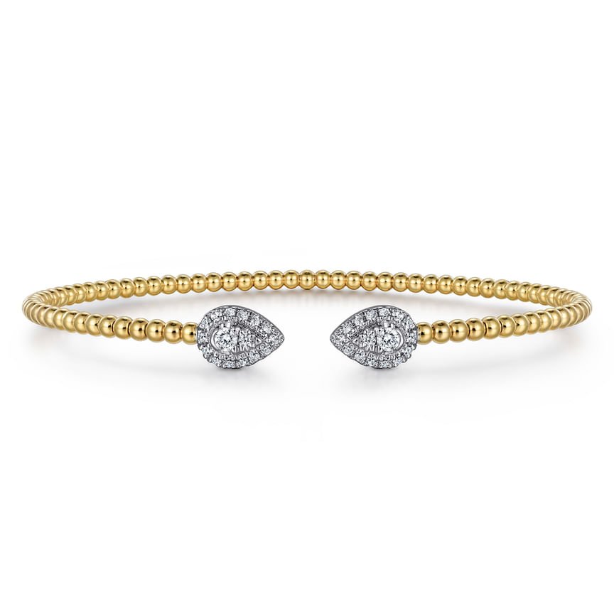 14K White and Yellow Gold Diamond Pear Shape Bujukan Bangle - Everett Jewelry
