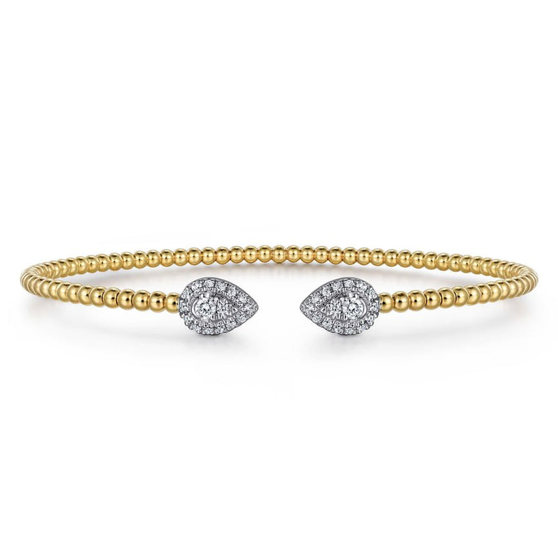 14K White and Yellow Gold Diamond Pear Shape Bujukan Bangle - Everett Jewelry