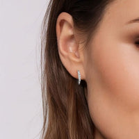 14K White Gold Classic Round 15mm Diamond Huggie Earrings - Everett Jewelry