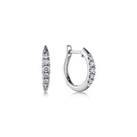 14K White Gold Classic Round 15mm Diamond Huggie Earrings - Everett Jewelry