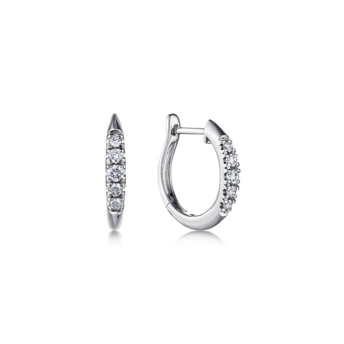 14K White Gold Classic Round 15mm Diamond Huggie Earrings - Everett Jewelry