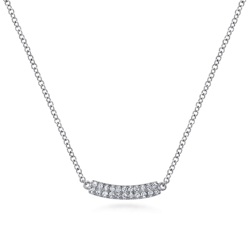 14K White Gold Curved Pave Diamond Bar Necklace - Everett Jewelry
