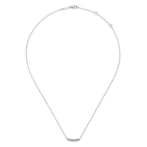 14K White Gold Curved Pave Diamond Bar Necklace - Everett Jewelry