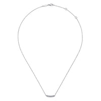 14K White Gold Curved Pave Diamond Bar Necklace - Everett Jewelry