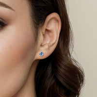 14K White Gold Diamond Halo Swiss Blue Topaz Stud Earrings - Everett Jewelry