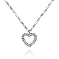 14K White Gold Open Heart Diamond Pendant Necklace - Everett Jewelry