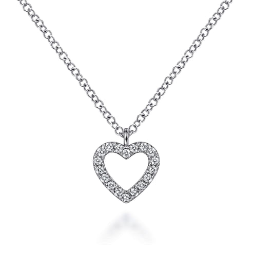 14K White Gold Open Heart Diamond Pendant Necklace - Everett Jewelry