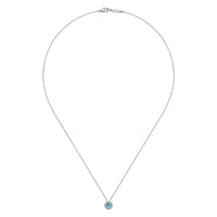 14K White Gold Round Swiss Blue Topaz and Diamond Halo Pendant Necklace - Everett Jewelry
