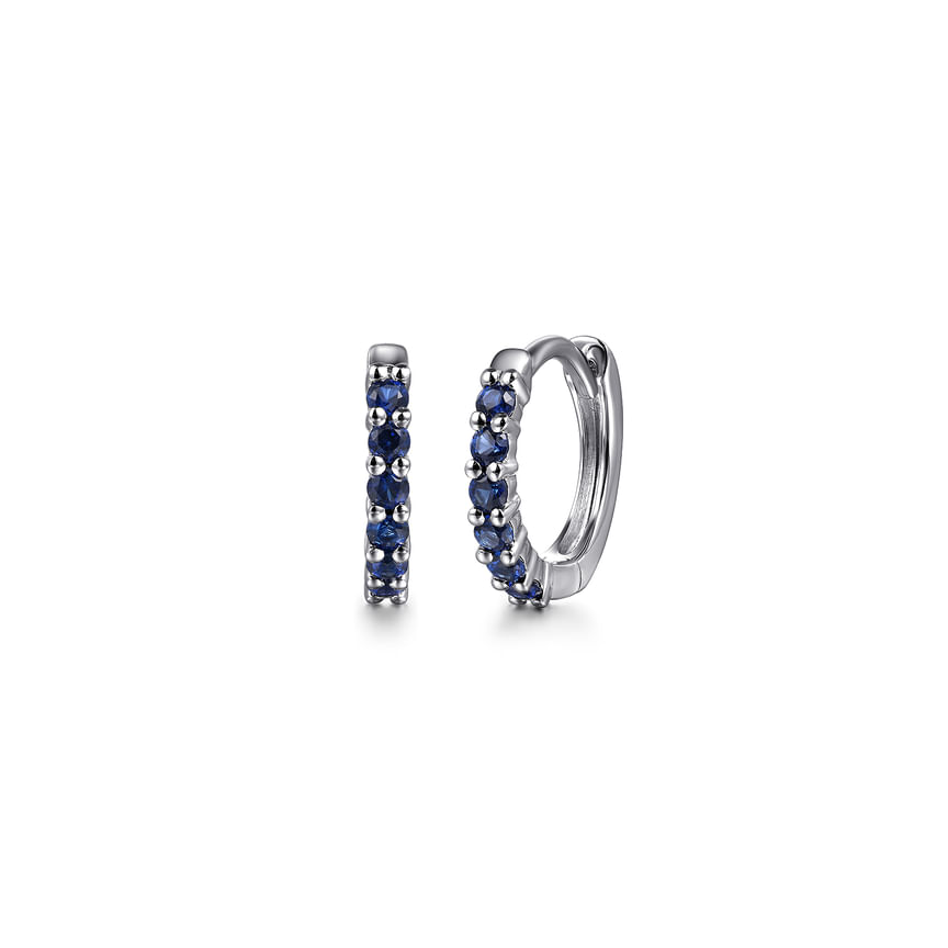 14K White Gold Sapphire Huggie Earrings - Everett Jewelry