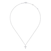 14K White Gold Sculpted Diamond Cross Pendant Necklace - Everett Jewelry