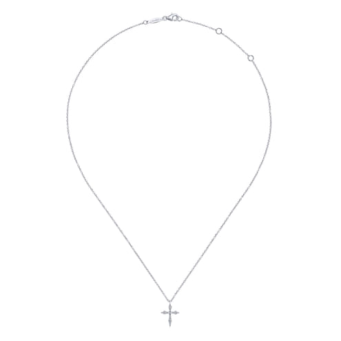 14K White Gold Sculpted Diamond Cross Pendant Necklace - Everett Jewelry