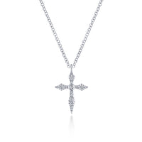 14K White Gold Sculpted Diamond Cross Pendant Necklace - Everett Jewelry