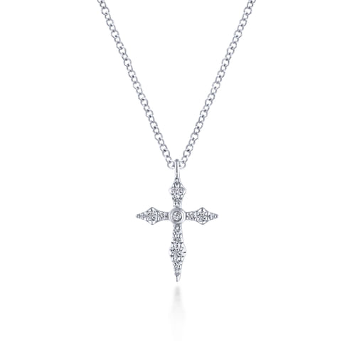 14K White Gold Sculpted Diamond Cross Pendant Necklace - Everett Jewelry