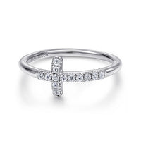 14K White Gold Sideways Diamond Cross Ring - Everett Jewelry