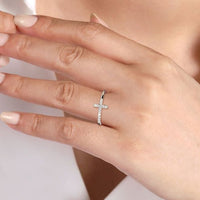 14K White Gold Sideways Diamond Cross Ring - Everett Jewelry
