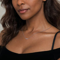 14K White Gold White Sapphire Bar Necklace - Everett Jewelry