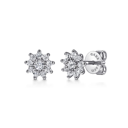 14K White Gold White Sapphire Cluster Stud Earrings - Everett Jewelry