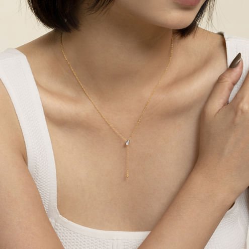 14K White Yellow Gold Bujukan And Diamond Y Necklace - Everett Jewelry