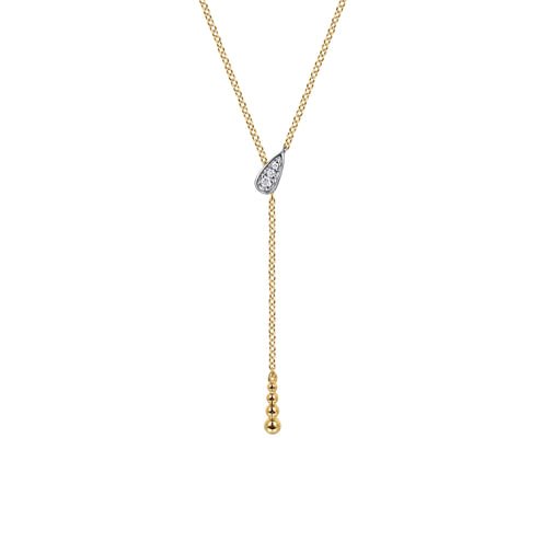 14K White Yellow Gold Bujukan And Diamond Y Necklace - Everett Jewelry