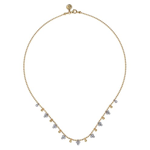 14K White Yellow Gold Bujukan Beads and Diamond Droplet Necklace - Everett Jewelry