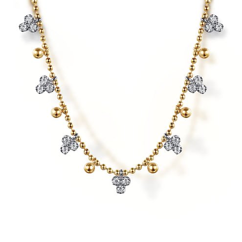 14K White Yellow Gold Bujukan Beads and Diamond Droplet Necklace - Everett Jewelry