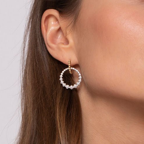 14K White - Yellow Gold Bujukan Diamond Circle Huggies - Everett Jewelry