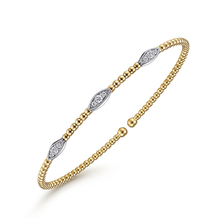 14K White - Yellow Gold Bujukan Diamond Marquise Stations Bangle - Everett Jewelry