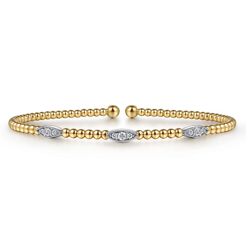 14K White - Yellow Gold Bujukan Diamond Marquise Stations Bangle - Everett Jewelry