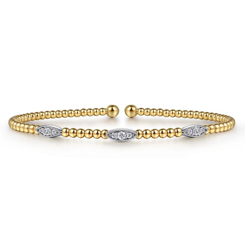 14K White - Yellow Gold Bujukan Diamond Marquise Stations Bangle - Everett Jewelry
