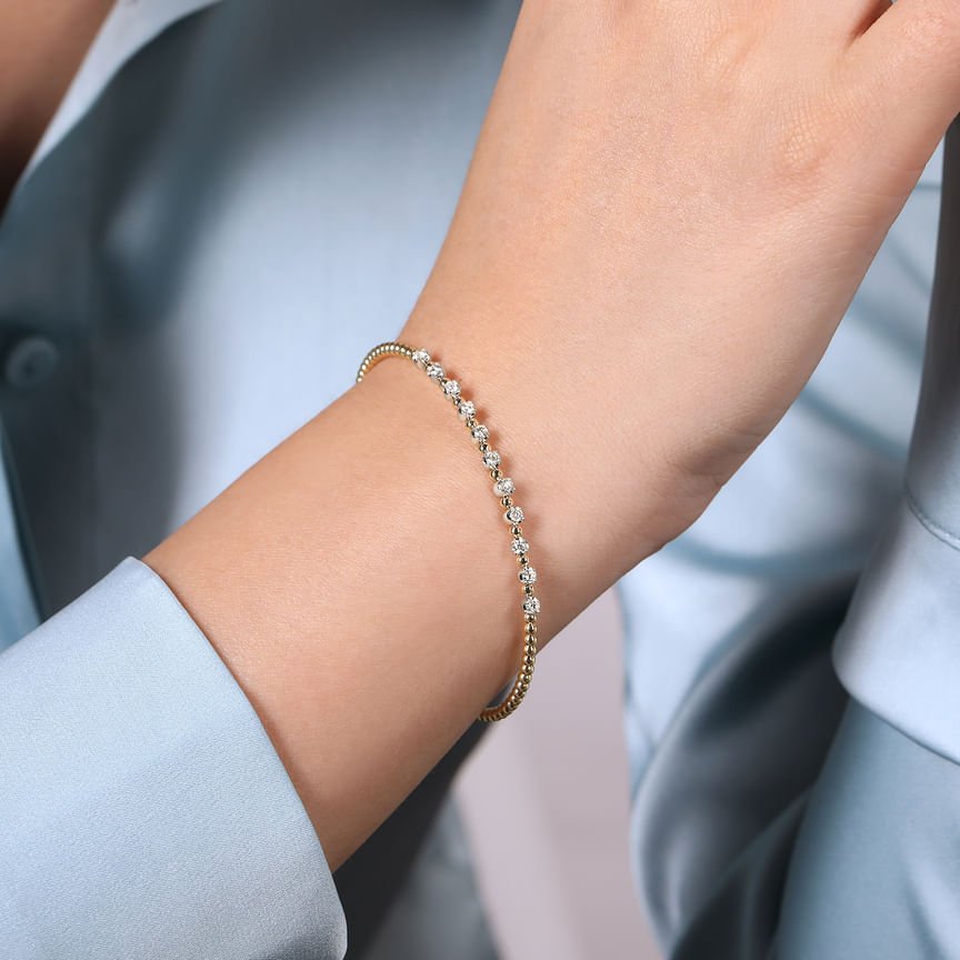 14K White - Yellow Gold Bujukan Diamond Split Bangle - Everett Jewelry