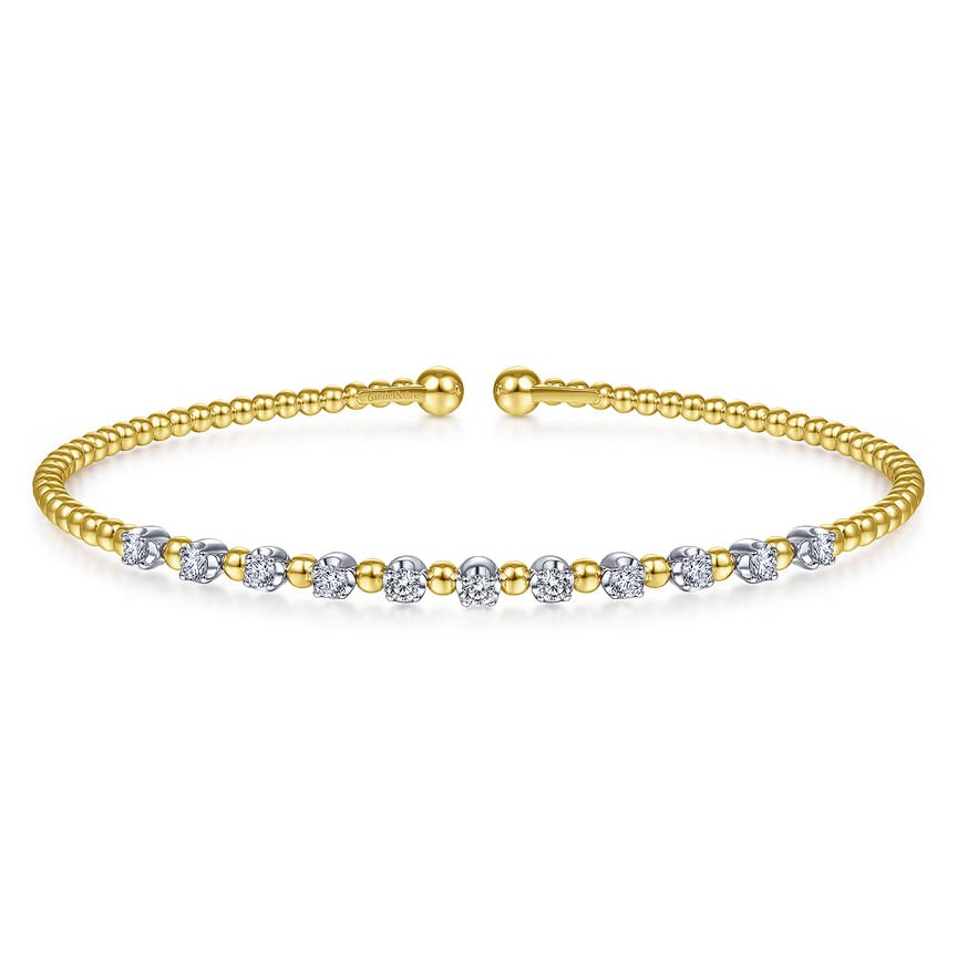 14K White - Yellow Gold Bujukan Diamond Split Bangle - Everett Jewelry