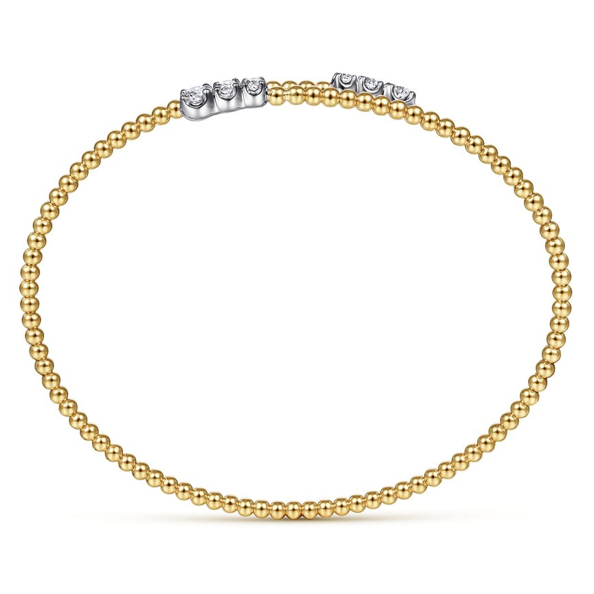 14K White - Yellow Gold Bujukan Graduating Diamond Bypass Bangle - Everett Jewelry
