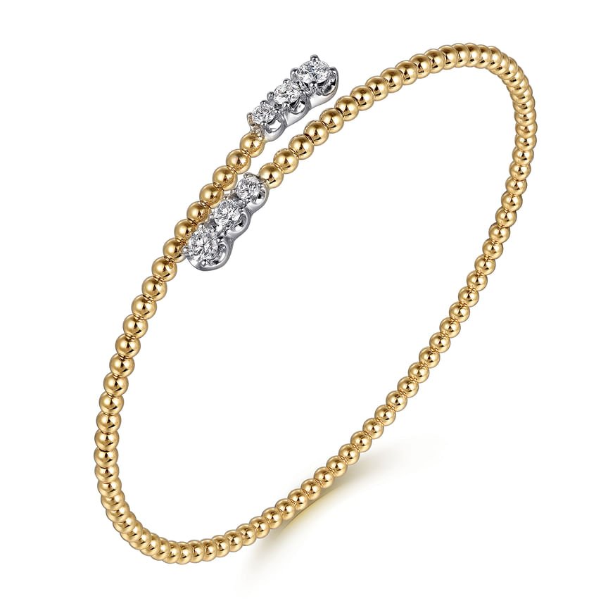 14K White - Yellow Gold Bujukan Graduating Diamond Bypass Bangle - Everett Jewelry