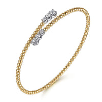 14K White - Yellow Gold Bujukan Graduating Diamond Bypass Bangle - Everett Jewelry