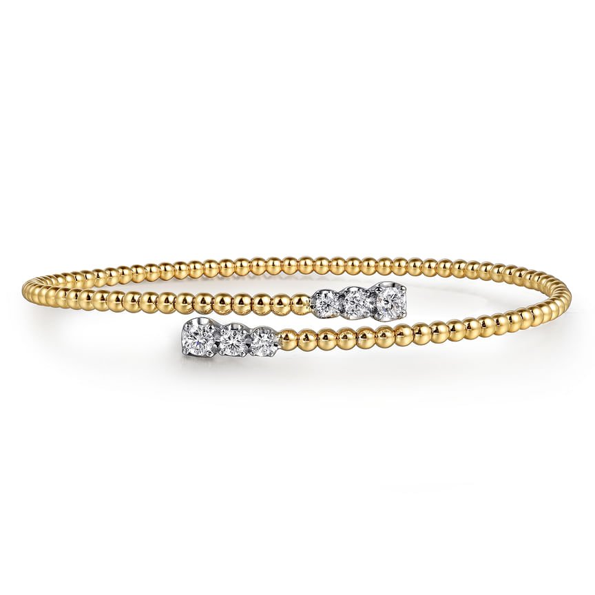 14K White - Yellow Gold Bujukan Graduating Diamond Bypass Bangle - Everett Jewelry