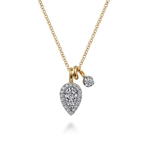 14K White Yellow Gold Double Diamond Pendant Necklace - Everett Jewelry