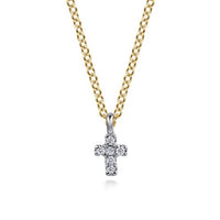 14K Yellow and White Gold Diamond Cross Pendant Necklace - Everett Jewelry