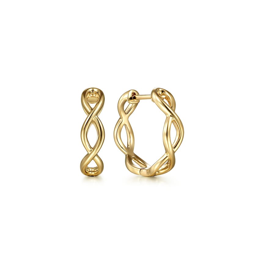 14K Yellow Gold 15mm Twisted Huggies - Everett Jewelry