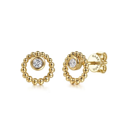 14K Yellow Gold Bujukan and White Sapphire Stud Earrings - Everett Jewelry