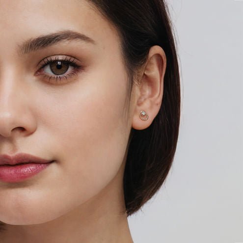 14K Yellow Gold Bujukan and White Sapphire Stud Earrings - Everett Jewelry